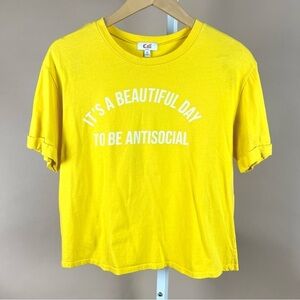 Cali It's A Beautiful Day Antisocial XL Bright Yellow Graphic Crop Tee Quote